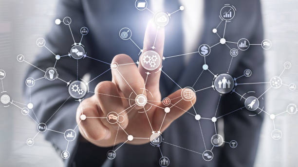 istock Business process structure industrial workflow diagram automation innovation concept on virtual screen mixed media. 1142386534