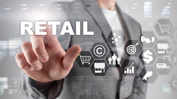 istock Retail Technology Communication Shopping Virtual Screen Concept. Marketing Data management. Futuristic Online shopping. Abstract Background. 1142386578