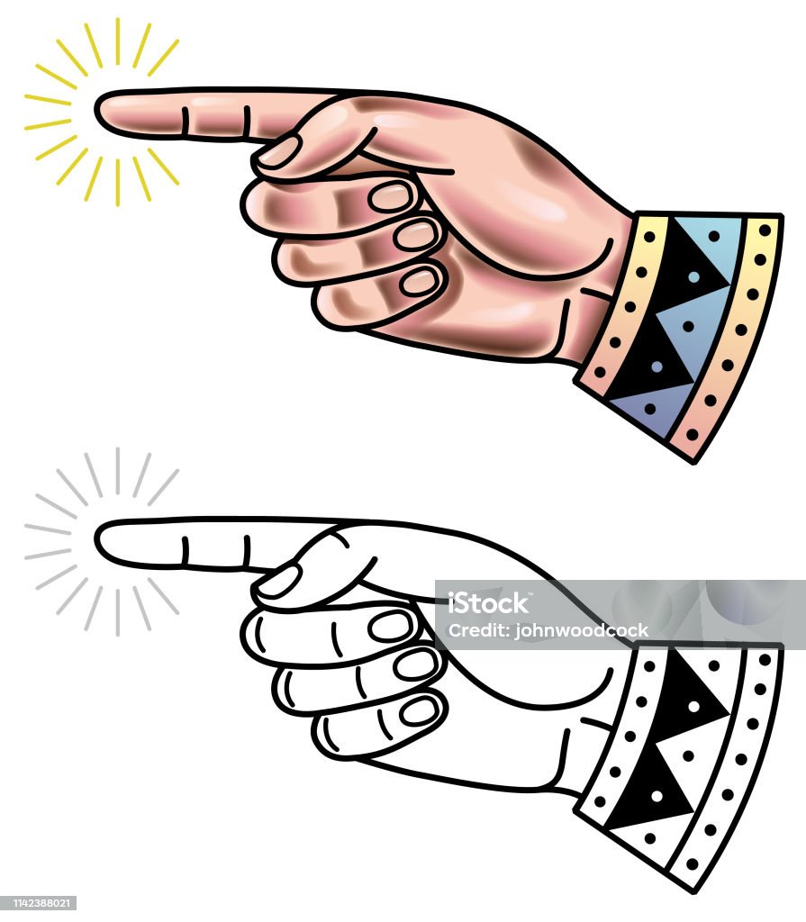 Pointing finger tattoo style illustration A pointing hand in a tattoo style, includes a line version too. Tattoo stock vector