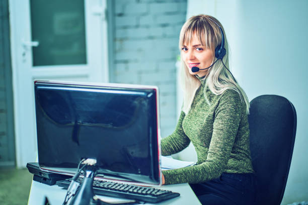 istock Customer support operator close up portrait. call center smili 1142388840