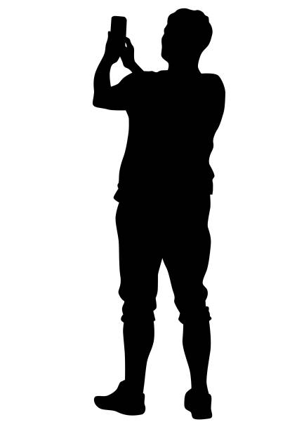 Photo people Women and man with photo camera on white background silhouette-of-a-people-talking-on-phone stock illustrations