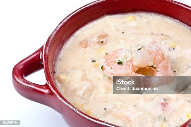 Garnelen Corn Chowder Stockfoto und mehr Bilder von Sahne - Sahne, Shrimp - Meeresfrucht, Ansicht aus erhöhter Perspektive