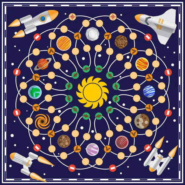 Vector illustration of A board game on the space theme.