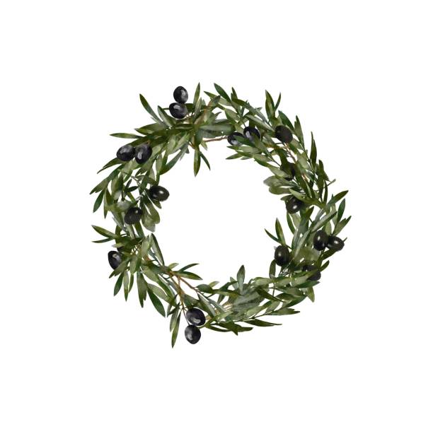 istock Hand-painted watercolor floral wreath olive branch on white background. Wreath, floral frame, watercolor flowers, peonies and roses, Illustration hand painted. Isolated on white background. Perfectly for greeting c 1142397238