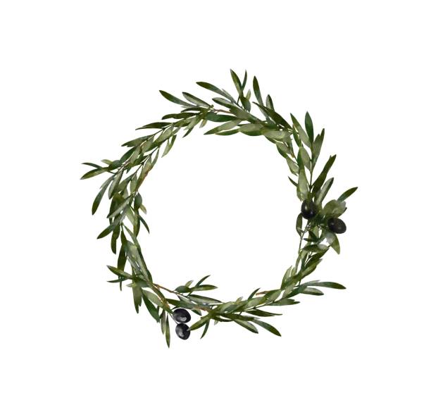 istock Hand-painted watercolor floral wreath olive branch on white background. Wreath, floral frame, watercolor flowers, peonies and roses, Illustration hand painted. Isolated on white background. Perfectly for greeting c 1142397247