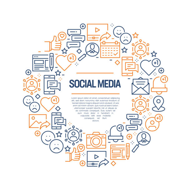 Social Media Concept - Colorful Line Icons, Arranged in Circle Social Media Concept - Colorful Line Icons, Arranged in Circle follow up stock illustrations