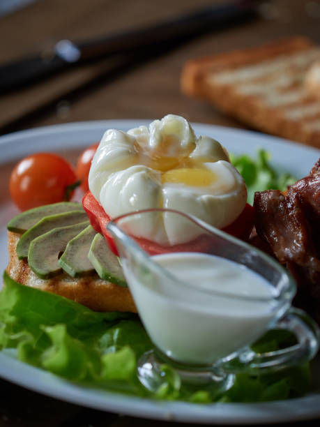 Egg poached with fresh vegetables.