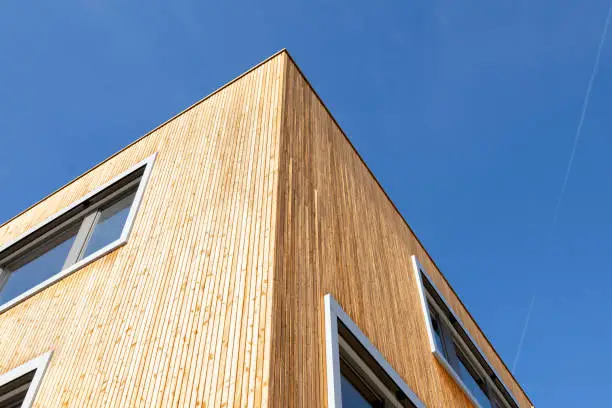 Apartment house with wood facade