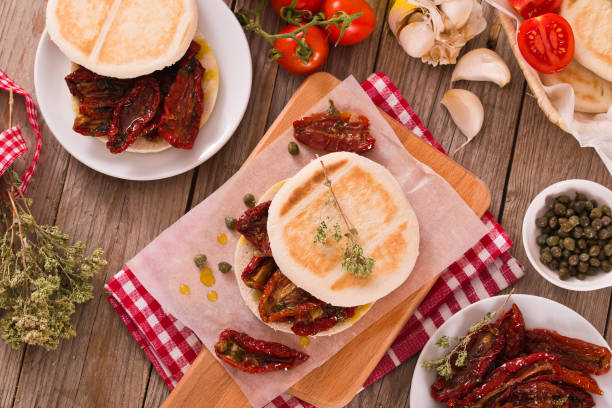 istock Tigella bread with sun-dried tomatoes. 1142406164