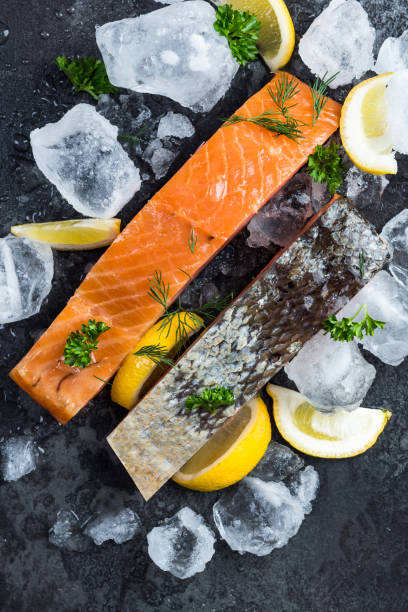 istock Cold smoked salmon fillets on ice cubes 1142406281
