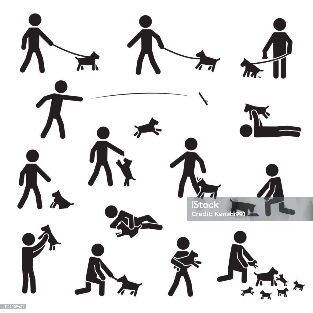 Men with small bread dogs icon set. Vector. Men with small bread dogs icon set. Vector. eps10. Dog stock vector