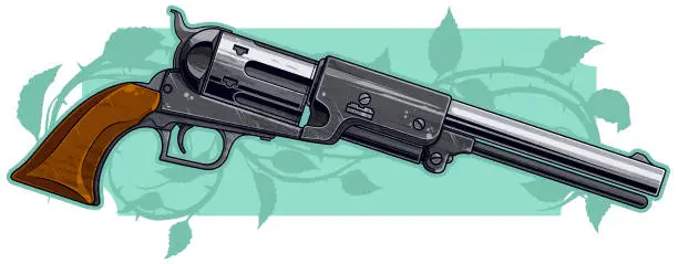 Vector illustration of Graphic detailed old gray revolver