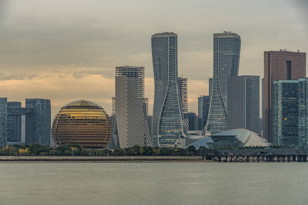 modern city waterfront downtown skyline,China.