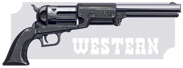 Vector illustration of Graphic detailed old metal revolver