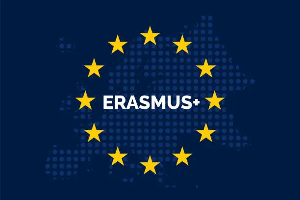 Vector illustration of Erasmus on European union map