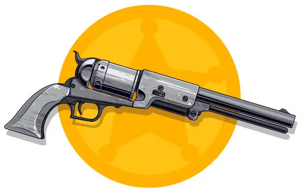 Vector illustration of Graphic detailed old revolver with sheriff star