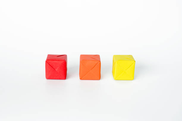 Color Mixing origami cubes - red mix with yellow makes orange