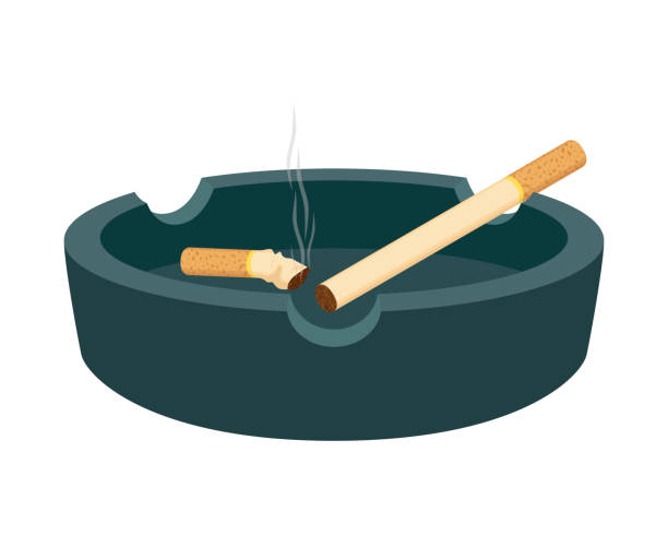 ilustraciones, imágenes clip art, dibujos animados e iconos de stock de cenicero vectorial con cigarrillos, culata ahumada, colilla - cenicero