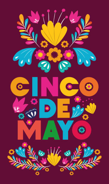 illustrations, cliparts, dessins animés et icônes de carte de cinco de mayo avec décoration florale - cinco de mayo