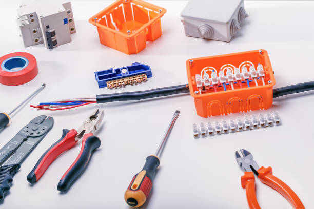 istock Electrical connectors with wires, junction box and different materials 1142421134