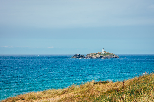 Godrevy Lighthouse near  St Ives Bay beach Cornwall uk in Cornwall