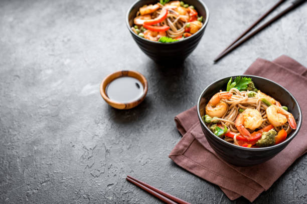 istock Stir fry with shrimps, soba 1142424209