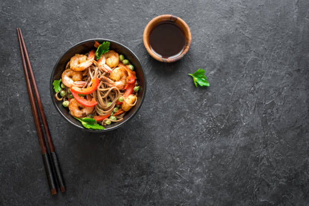istock Stir fry with shrimps, soba 1142424243