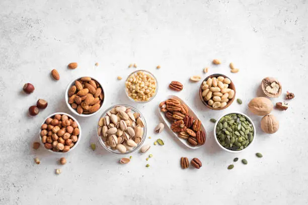 Photo of Various Nuts in  bowls