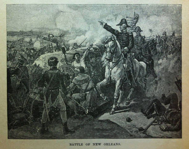 History of the United States - Battle of New Orleans - 1815 - illustration From Barness Primary History of the United States published in 1885 andrew jackson drawing stock illustrations