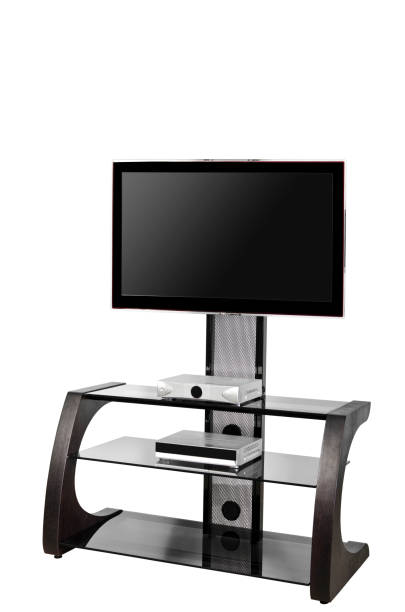 istock Plasma (LED) TV on a stand isolated on a white background. 1142430226