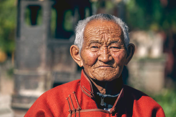 Ulannbaatar, Mongolia, 27th September 2015: mongolian nomad man at a temple praying