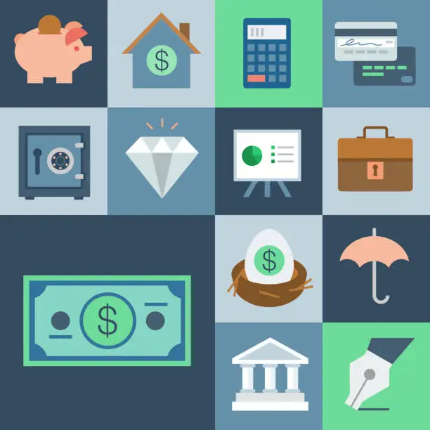 Vector illustration of Personal Finance Icon Set — Grid Series