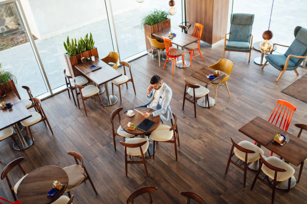 istock Young businessman, casual work, cafe 1142436604