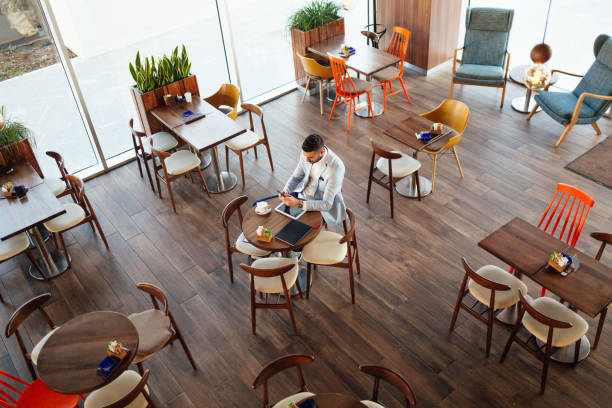 istock Young businessman, casual work, cafe 1142436608