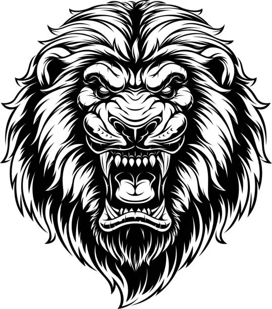 Vector illustration of Ferocious lion head