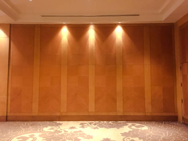 istock Empty big wooden Hall for showing and carpet 1142438518