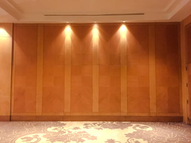 istock Empty big wooden Hall for showing and carpet 1142438525