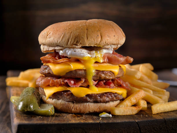 Bacon and Egg Double Cheeseburger with Fries