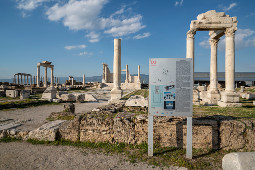 Laodicea ,DENIZLI, TURKEY - April 11 2019: Laodicea is located 6 kms north of Denizli  and was established in a very convenient spot on the bank of the river Lycus.Laodicea  has one of the seven churches of the Bible, as the last church known as the luke-warm in Reveletion.Laodicea is one of the UNESCO World Heritage Site in Turkey.