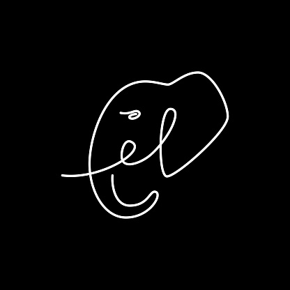 Elephant head icon in continuous line style. Animal logo. Vector illustration.