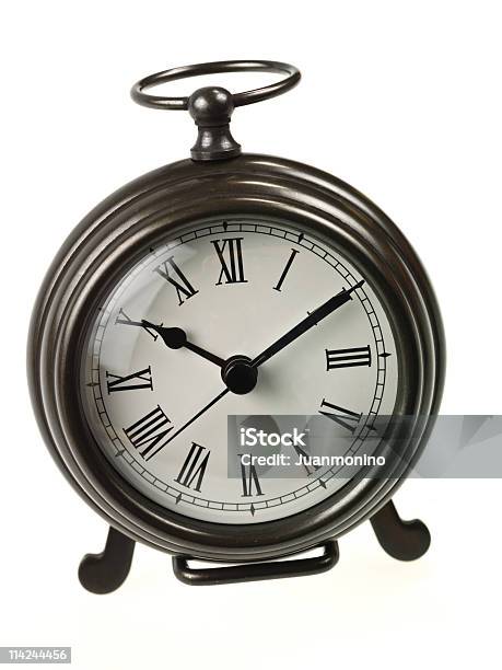 Classic Hand Clock Stock Photo - Download Image Now - Alarm Clock, Night Table, White Background