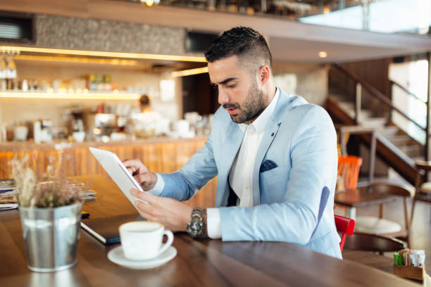 istock Young businessman, casual work, cafe 1142447220
