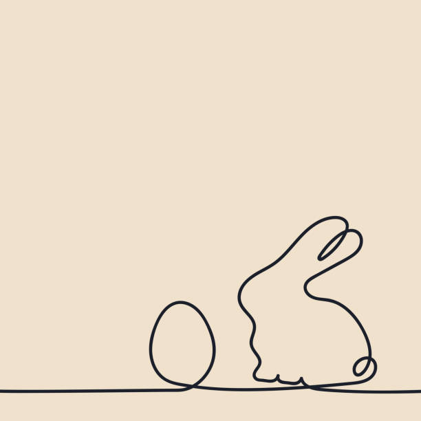 illustrations, cliparts, dessins animés et icônes de dessin en ligne continu. oeuf de pâques et lapin. illustration vectorielle dessinée à la main - easter animal egg eggs vector