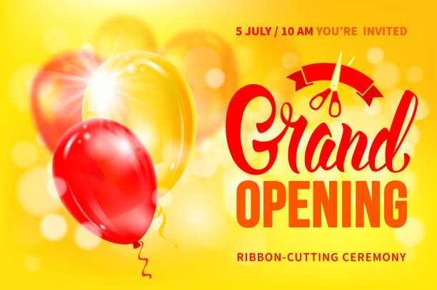 ilustrações de stock, clip art, desenhos animados e ícones de advertisement of grand opening - business opening beginnings ribbon cutting