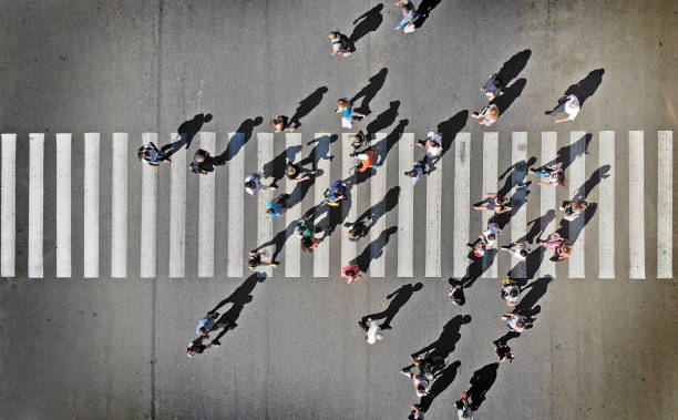 istock Aerial. Pedestrian crosswalk crossing. Top view. 1142452532