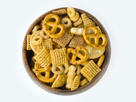 Homemade Flavored Cracker Snack Mix with Pretzels and Cereal