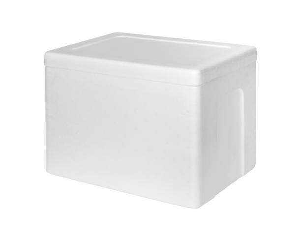 Closed Styrofoam storage box isolated on white background. Insulation box for delivery. ( Clipping path ) Closed Styrofoam storage box isolated on white background. Insulation box for delivery. ( Clipping path ) foam material photos stock pictures, royalty-free photos & images