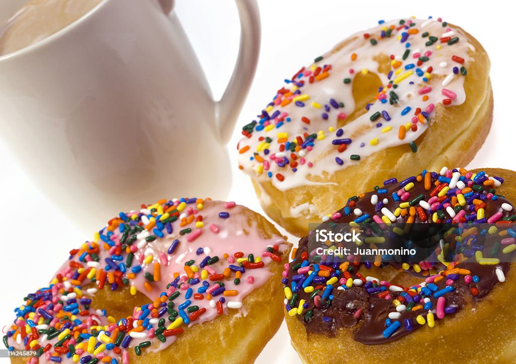 Donuts variados e café - Foto de stock de Alimentação Não-saudável royalty-free