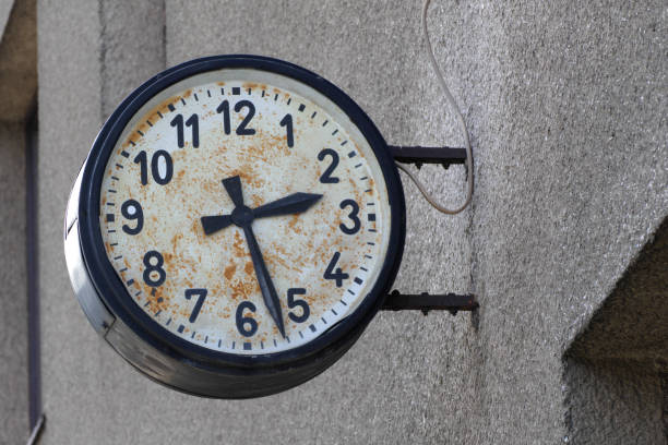 istock vintage outdoor wall clocks with corrosion 1142461049