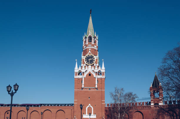 istock view of Spasskaya tower with blue sky on background 1142461285